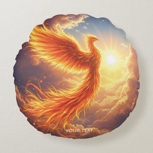 Fantasy Schattige Flaming Phoenix Rises Rond Kussen (Voorkant)