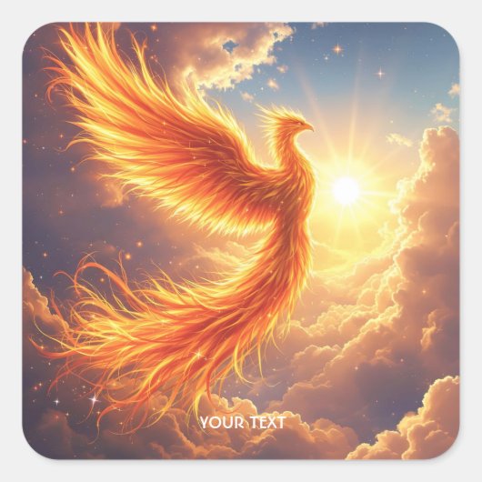 Fantasy Schattige Flaming Phoenix Rises Vierkante Sticker (Voorkant)