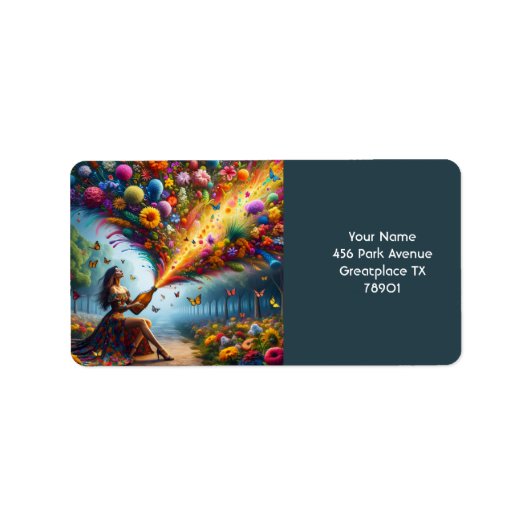 Fantasy Schattige Flowers Meisje Fles Etiket (Voorkant)