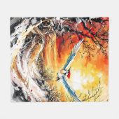Fantasy Schattige Forest Woodpecker Sunset Fleece Deken (Voorkant (Horizontaal))