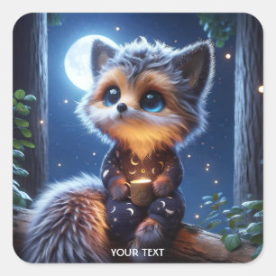 Fantasy Schattige Fox Cub Coffee Vierkante Sticker