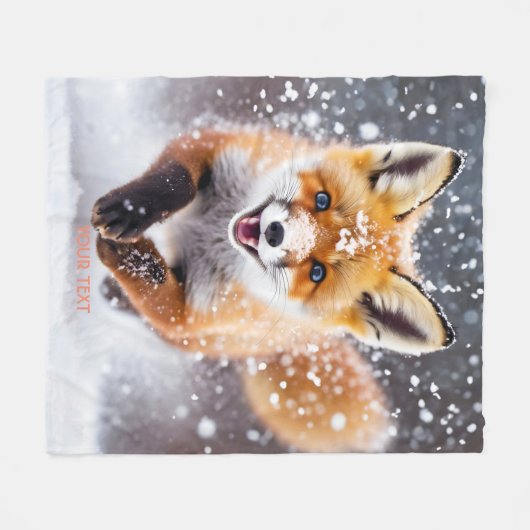 Fantasy Schattige Fox Cub Snow Fleece Deken (Voorkant (Horizontaal))