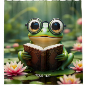 Fantasy Schattige Frog Glasses Boek Douchegordijn