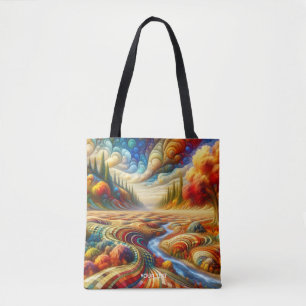 Fantasy Schattige geblokt surrealistisch landschap Tote Bag