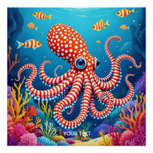 Fantasy Schattige geruit octopus Zee Perfect Poster
