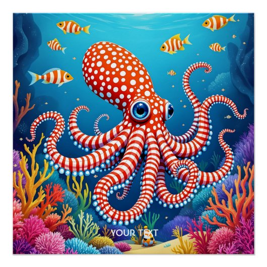 Fantasy Schattige geruit octopus Zee Perfect Poster (Voorkant)