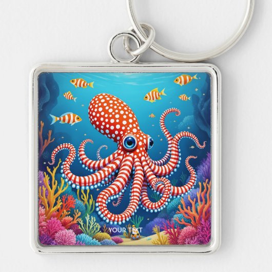 Fantasy Schattige geruit octopus Zee Sleutelhanger (Voorkant)