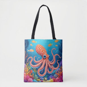 Fantasy Schattige geruit octopus Zee Tote Bag