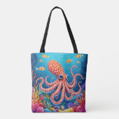 Fantasy Schattige geruit octopus Zee Tote Bag (Achterkant)