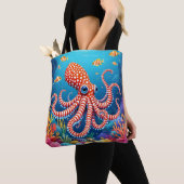 Fantasy Schattige geruit octopus Zee Tote Bag (Dichtbij)