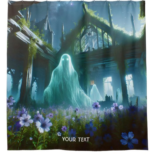 Fantasy Schattige Ghost Old House Douchegordijn (Voorkant)
