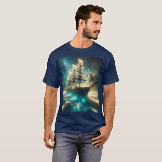 Fantasy Schattige Ghost Zee Ship T-shirt (Voorkant volledig)