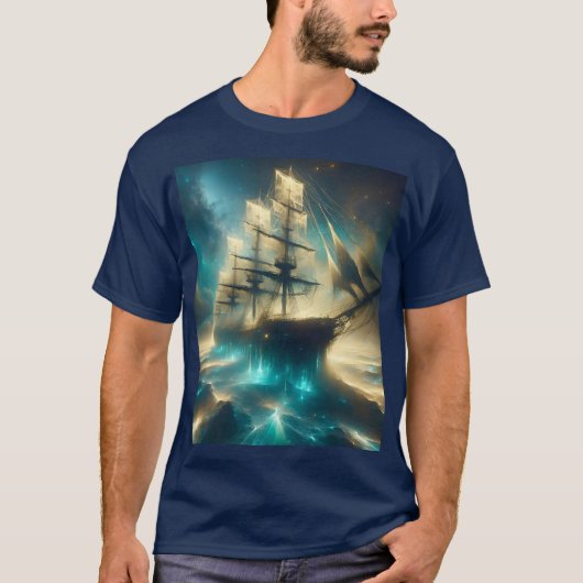 Fantasy Schattige Ghost Zee Ship T-shirt (Voorkant)