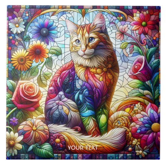 Fantasy Schattige glas gewatteerde kat Tegeltje (Voorkant)