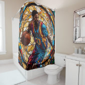 Fantasy Schattige Glas in lood Basketbal Douchegordijn (In situ)
