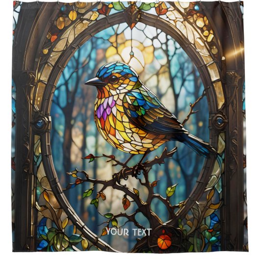 Fantasy Schattige Glas in lood Bird Douchegordijn (Voorkant)