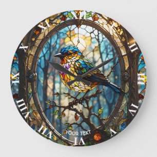 Fantasy Schattige Glas in lood Bird Grote Klok