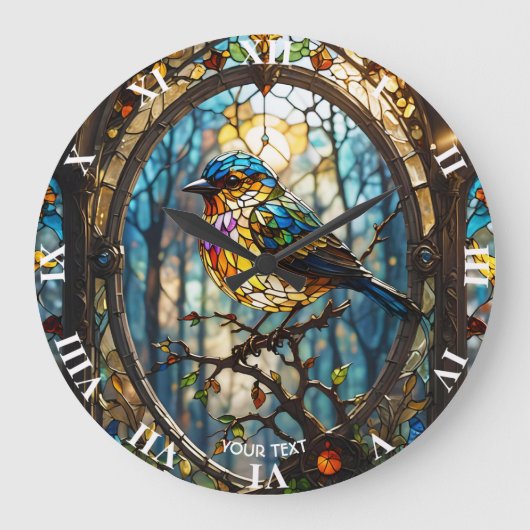 Fantasy Schattige Glas in lood Bird Grote Klok (Voorkant)