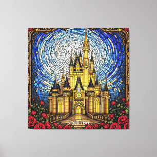 Fantasy Schattige Glas in lood Castle Canvas Afdruk