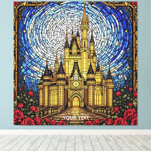 Fantasy Schattige Glas in lood Castle Canvas Afdruk (Insitu (Houten vloer))