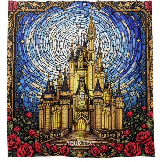 Fantasy Schattige Glas in lood Castle Douchegordijn (Voorkant)