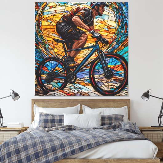Fantasy Schattige Glas in lood Fietser Canvas Afdruk (Insitu (Slaapkamer))