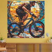 Fantasy Schattige Glas in lood Fietser Canvas Afdruk (Insitu (Woonkamer))