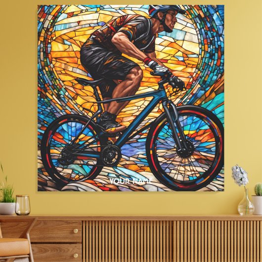 Fantasy Schattige Glas in lood Fietser Canvas Afdruk (Insitu (Woonkamer))