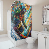 Fantasy Schattige Glas in lood Snowboard Douchegordijn (In situ)