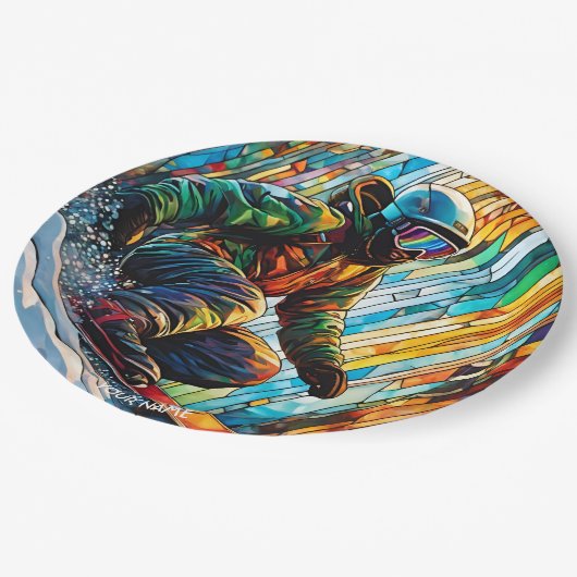 Fantasy Schattige Glas in lood Snowboard Papieren Bordje (Gekanteld)