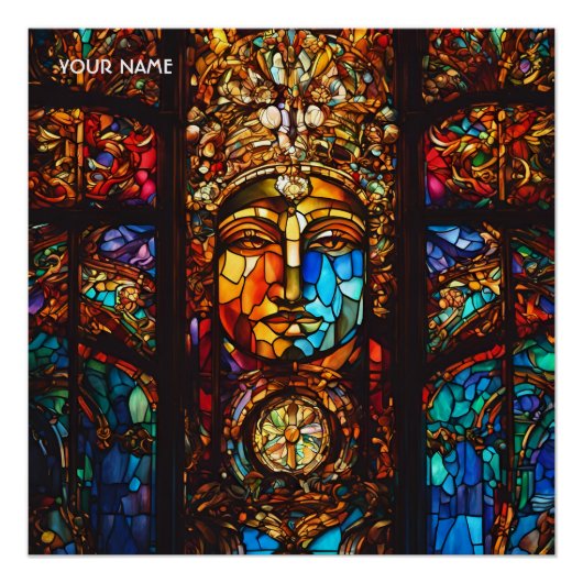 Fantasy Schattige Glas in lood Venster Perfect Poster (Voorkant)