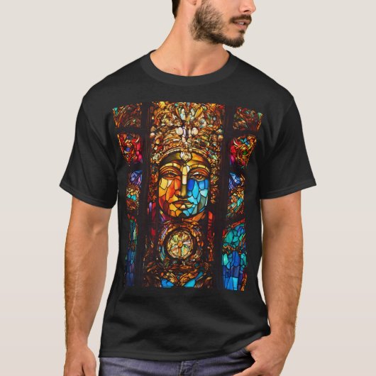 Fantasy Schattige Glas in lood Venster T-shirt (Voorkant)