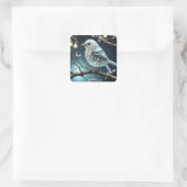 Fantasy Schattige Glass Bird Branch Vierkante Sticker (Tas)