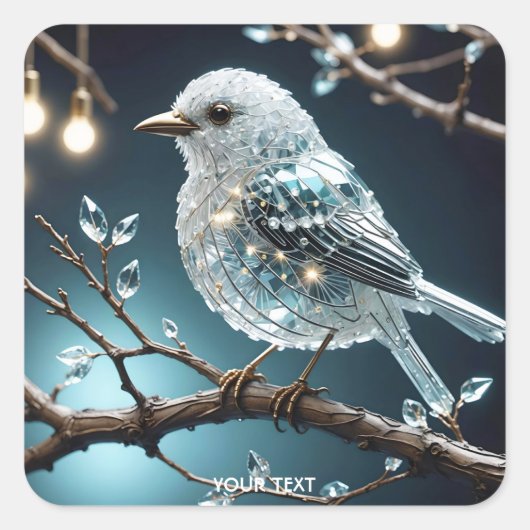 Fantasy Schattige Glass Bird Branch Vierkante Sticker (Voorkant)