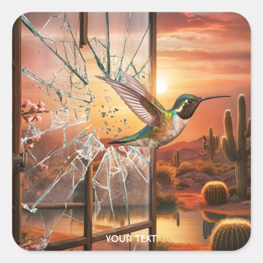 Fantasy Schattige Glass Desert Bird Vierkante Sticker (Voorkant)