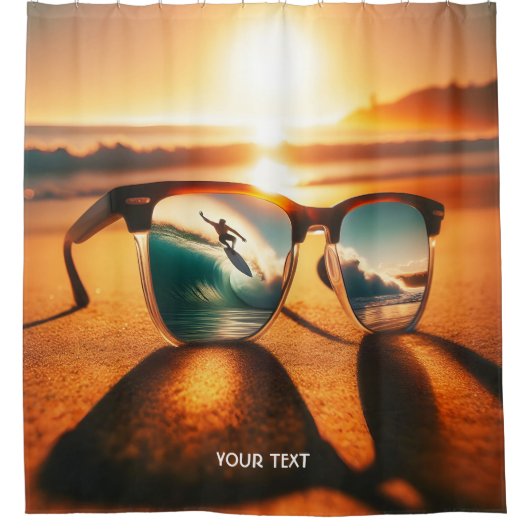 Fantasy Schattige Glasses Sunset Beach Douchegordijn (Voorkant)