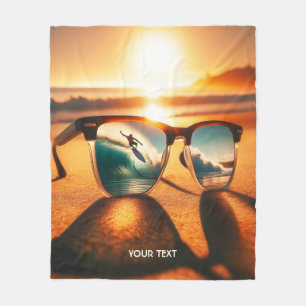 Fantasy Schattige Glasses Sunset Beach Fleece Deken