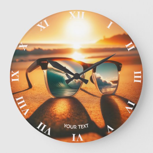 Fantasy Schattige Glasses Sunset Beach Grote Klok (Voorkant)