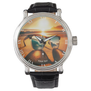 Fantasy Schattige Glasses Sunset Beach Horloge