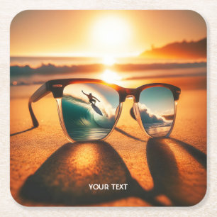 Fantasy Schattige Glasses Sunset Beach Kartonnen Onderzetters