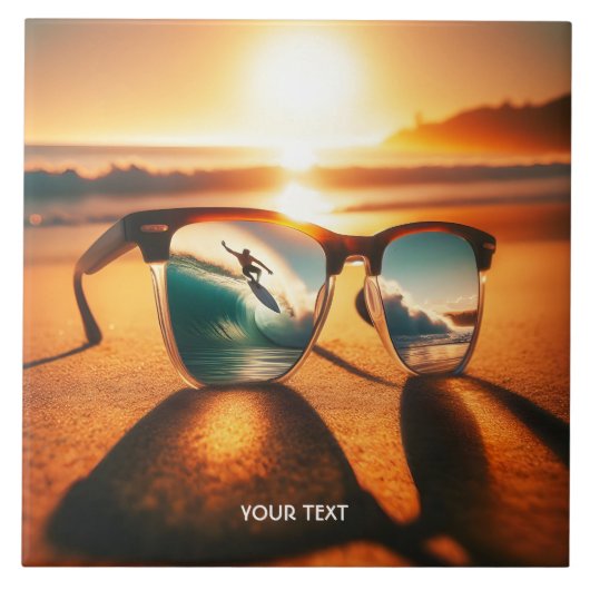 Fantasy Schattige Glasses Sunset Beach Tegeltje (Voorkant)