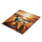 Fantasy Schattige Glasses Sunset Beach Tegeltje (Zijkant)