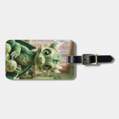 Fantasy Schattige Green Yarn Dragon Bagagelabel (Voorkant horizontaal)