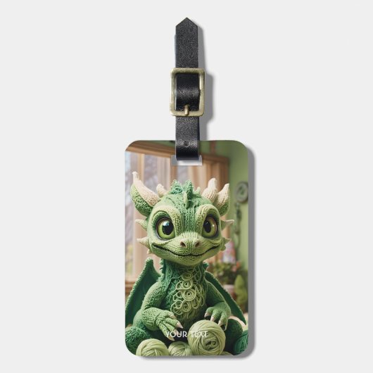 Fantasy Schattige Green Yarn Dragon Bagagelabel (Voorkant verticaal)
