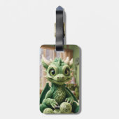 Fantasy Schattige Green Yarn Dragon Bagagelabel (Achterkant verticaal)