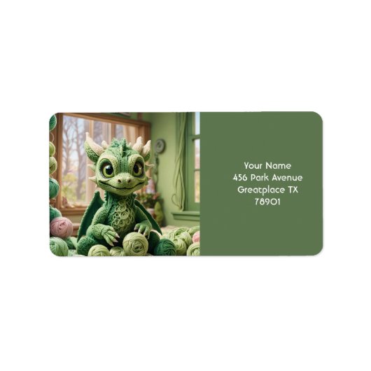 Fantasy Schattige Green Yarn Dragon Etiket (Voorkant)