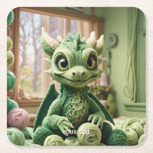 Fantasy Schattige Green Yarn Dragon Kartonnen Onderzetters