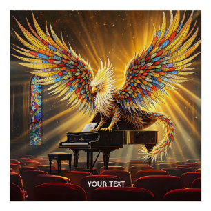 Fantasy Schattige Griffon Pianospel Perfect Poster