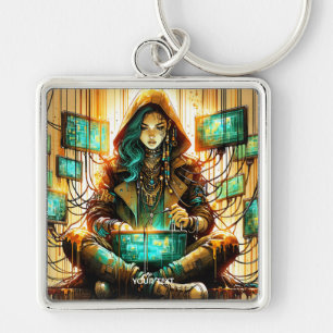 Fantasy Schattige Groen Vrouw Cyber Sleutelhanger