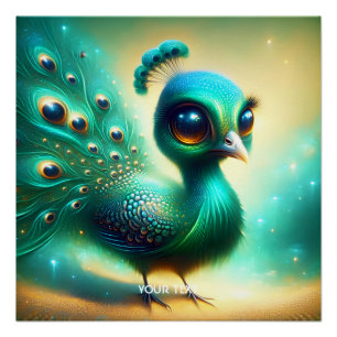 Fantasy Schattige Groene Baby Pauw Perfect Poster